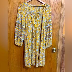 Old navy floral‎ Indie boho Flowy dress sz LG mustard yellow